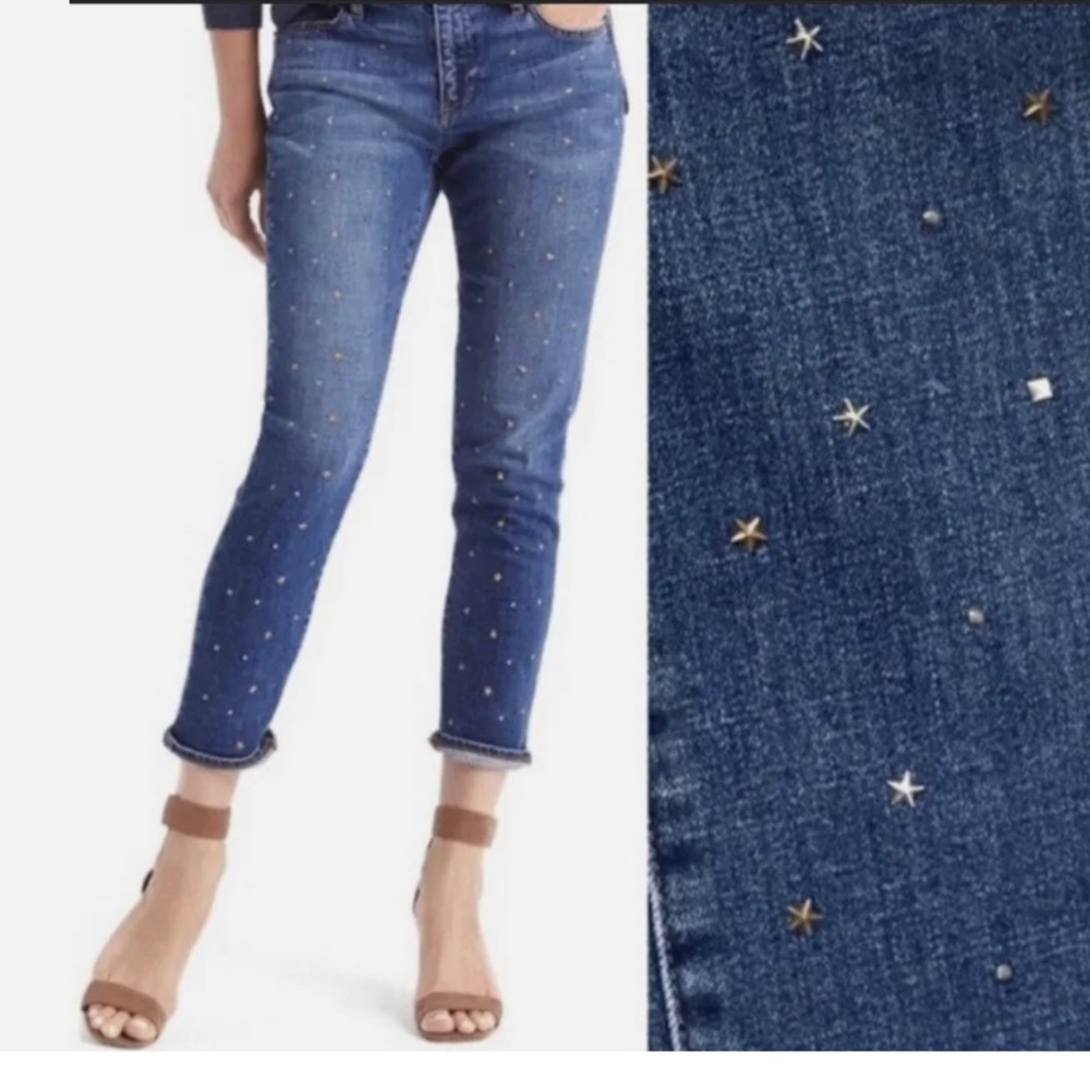 Gap Dark Wash Blue Denim Jeans Best Girlfriend Star Studded Size 33 - Picture 2 of 6